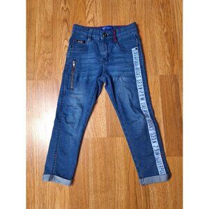 Team Spirit Stretch Blue Zip Adjustable Waist Denim Capri Jeans Pants 3-4